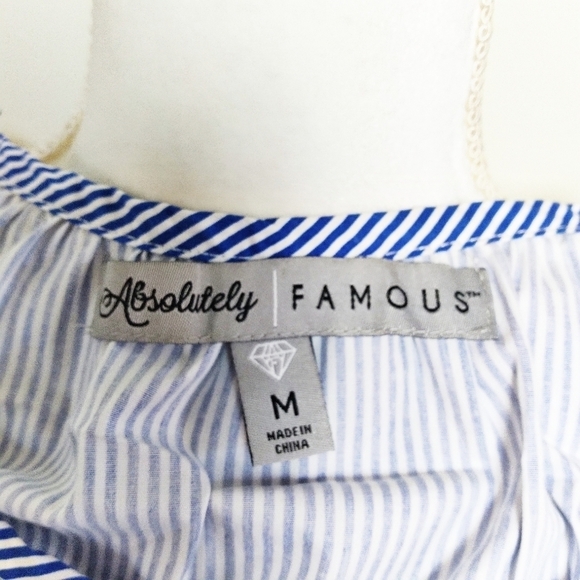 Absolutely Famous Striped Lace Detail Peasant Blouse - Picture 9 of 9